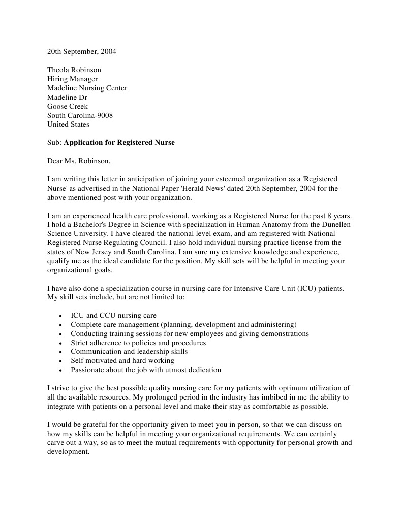 Registered Nurse Cover Letter | Pdf | Nursing | Medicine