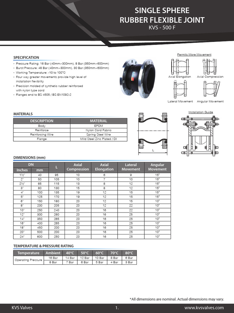 KVS Single Sphere Rubber Joint Specs | PDF | Building Engineering ...