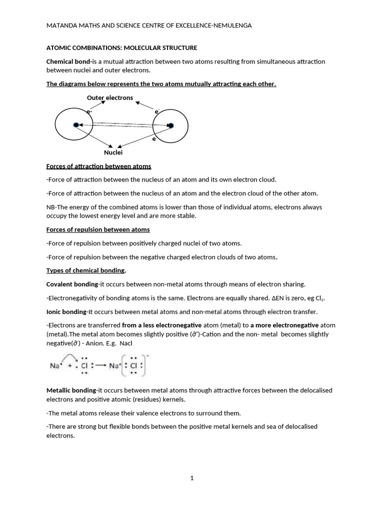 Atomic Combinations 2024 - 020234 | PDF | Chemical Bond | Atoms
