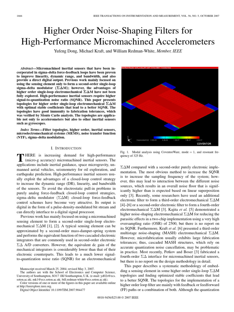 Higher Order Noise-Shaping Filters For High-Performance Micromachined ...