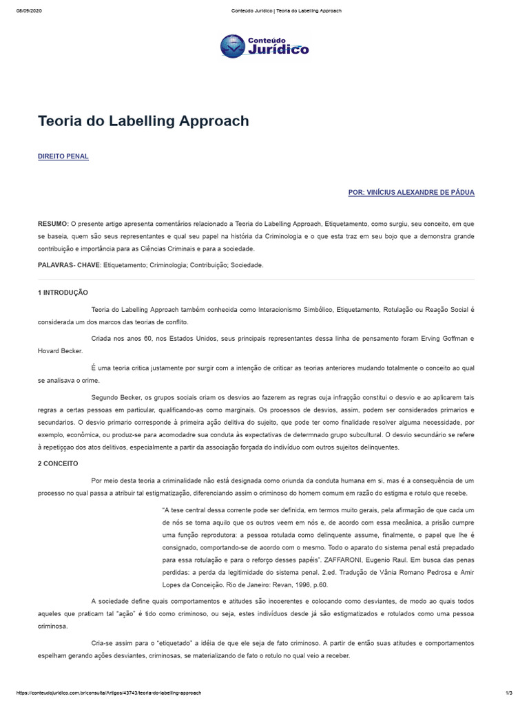 Conteúdo Jurídico _ Teoria do Labelling Approach | PDF | Desvio ...