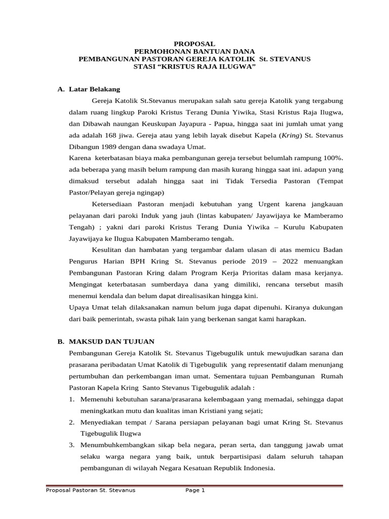 Proposal Dana Pembangunan Pastoran St. Stevanus | PDF