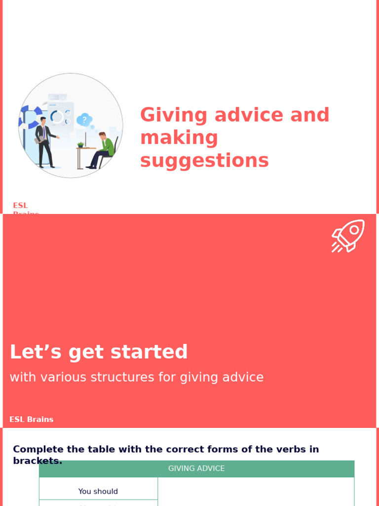ESL Brains - Giving Advice and Making Suggestions | PDF | Linguistics ...