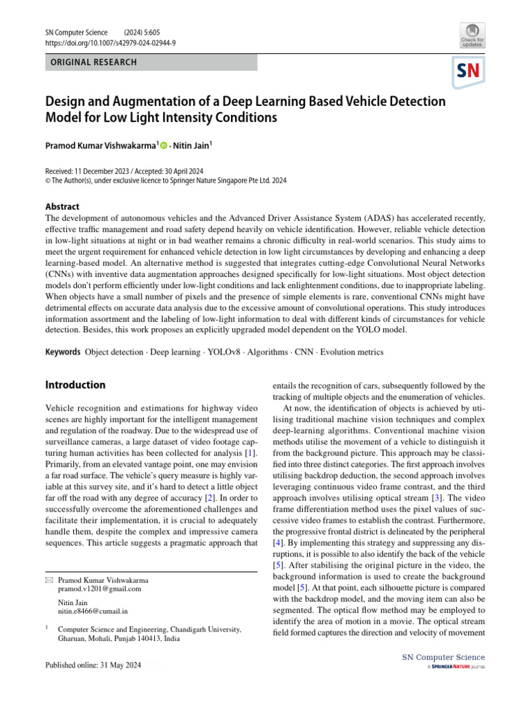 Deep Learning for Low-Light Vehicle Detection | PDF | Deep Learning