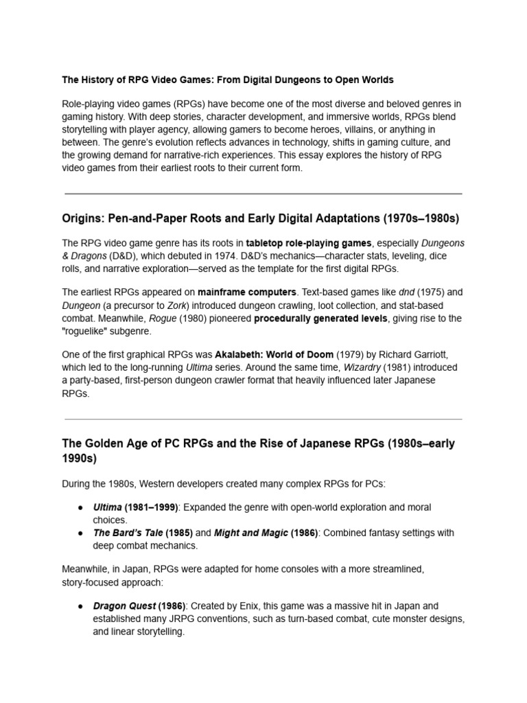 Evolution of RPG Video Games History | PDF | Gaming | Role Playing Games