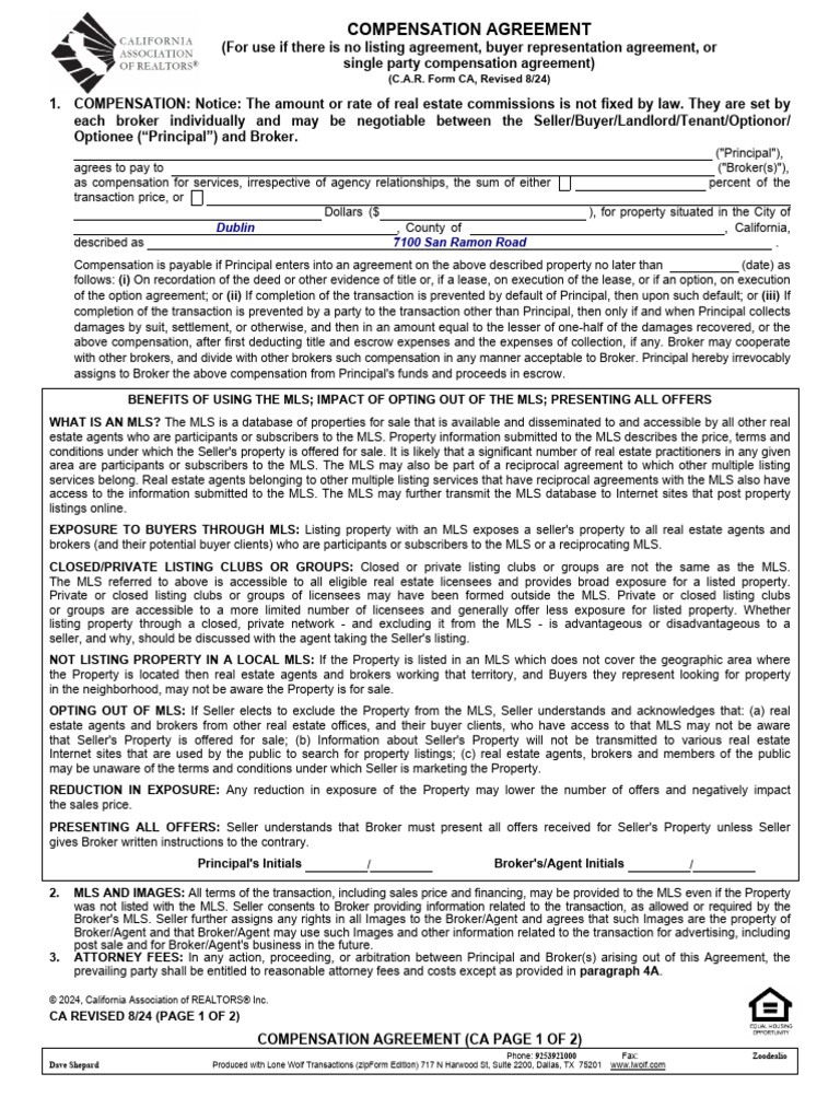 Compensation Agreement Template | PDF | Sales | Mediation