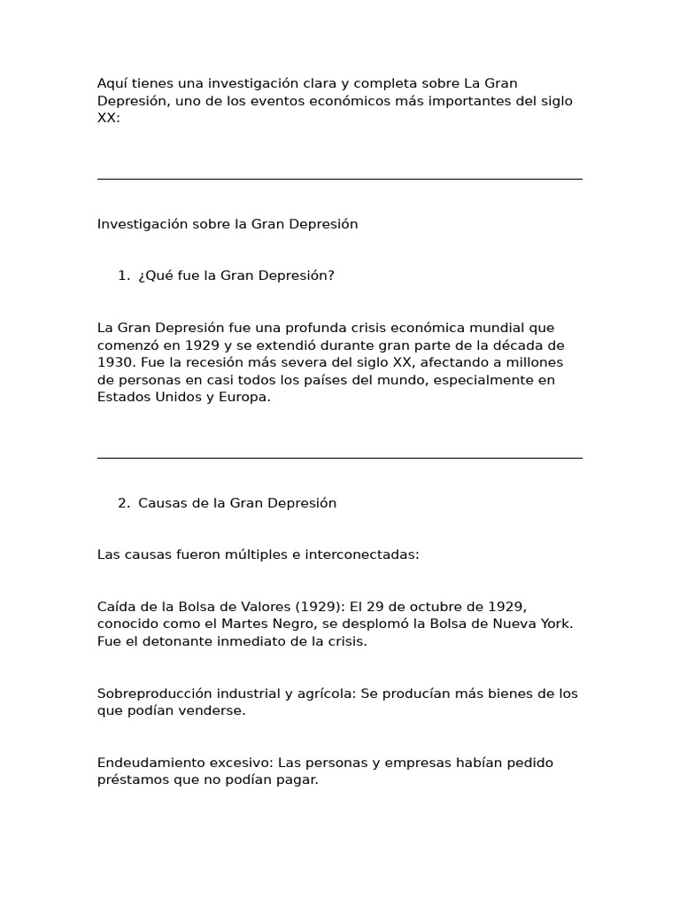 Causas y Consecuencias de la Gran Depresión | PDF | Gran depresion ...