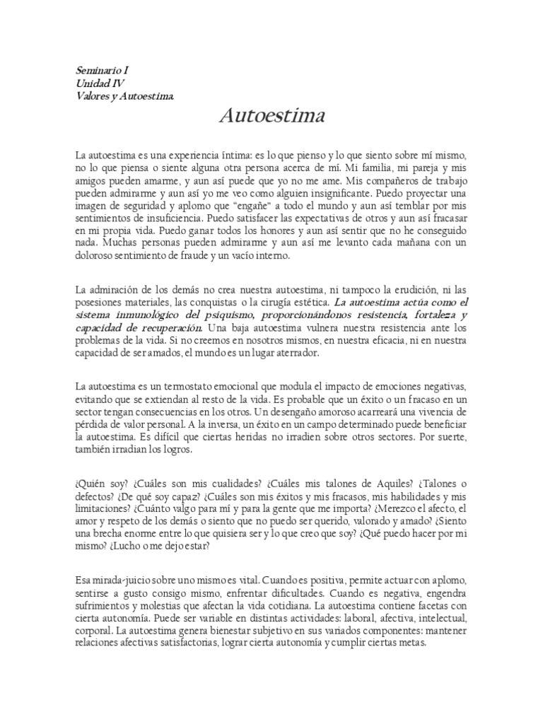 Seminario I Unidad III Autoestima y Valores (Parte 2) | PDF ...