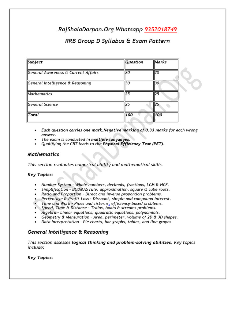 RRB Group D Exam Pattern & Syllabus | PDF | Chemistry | Physics