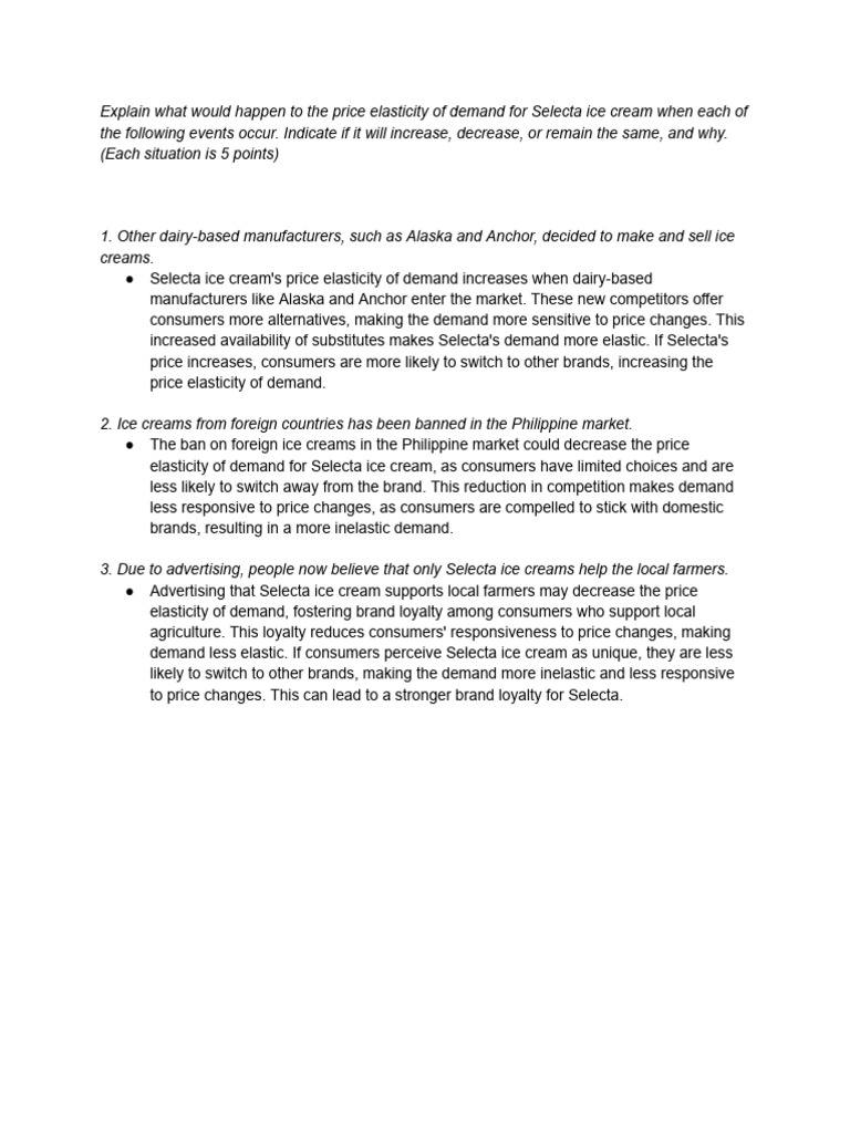 Selecta Ice Cream Demand Elasticity Factors | PDF