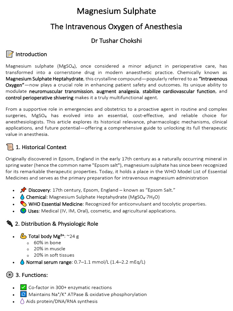 Magnesium Sulfate in Anesthesia Practice | PDF | Anesthesia | Medicine