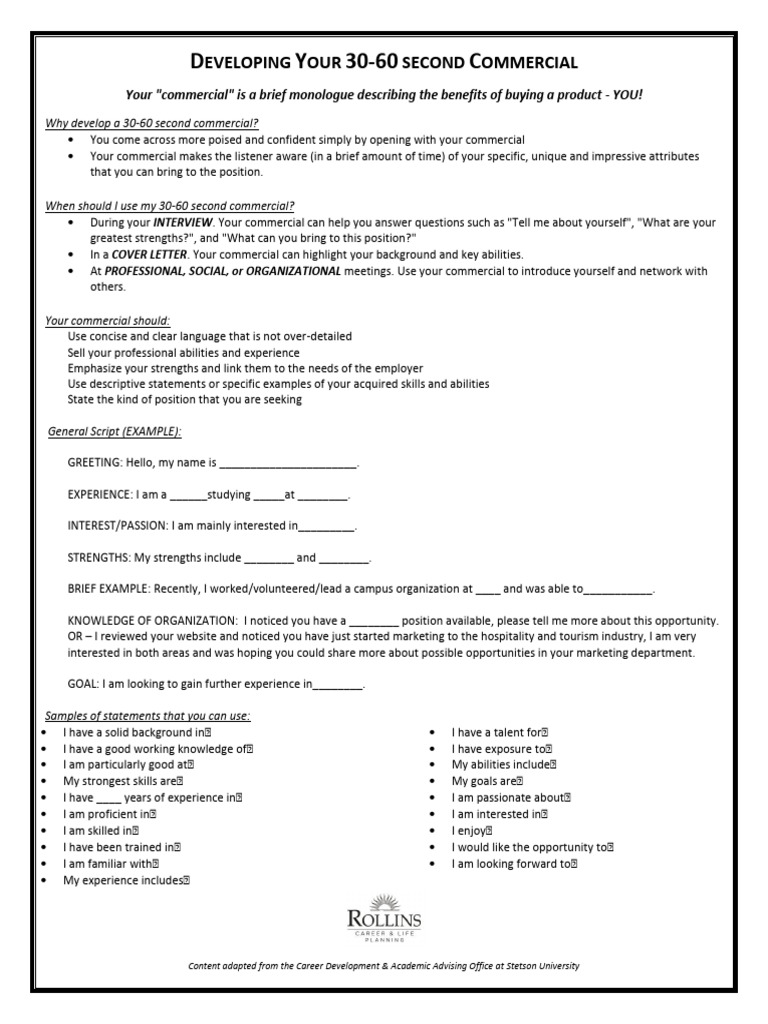 Career Event 30 Second Commercial | PDF | Cognition | Learning