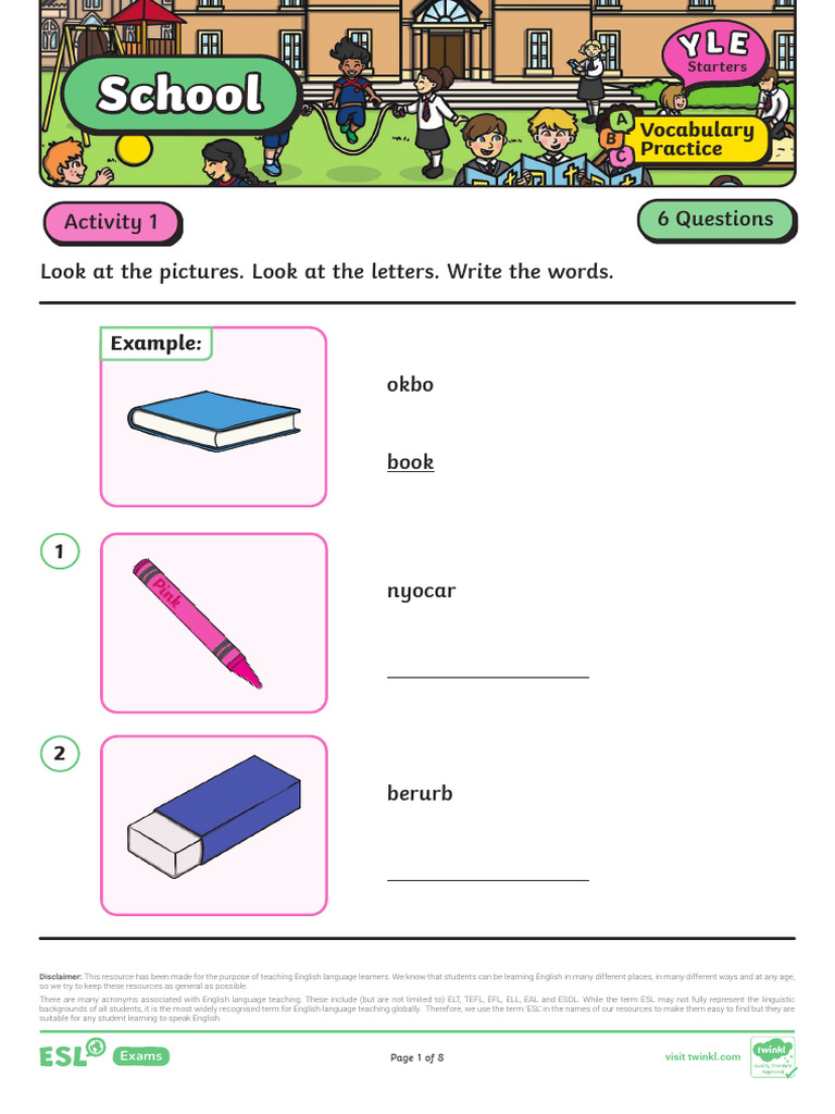 Yle Pre A1 Starters School Pdf English As A Second Or Foreign