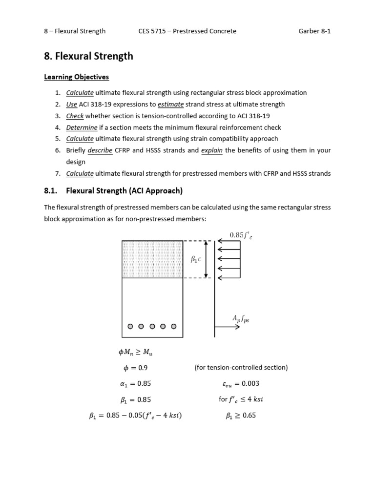 Ultimate Flexural Strength in Prestressed Concrete | PDF | Prestressed ...