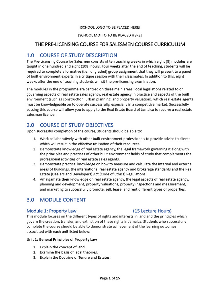 Pre-Licensing Course for Salesmen Overview | PDF | Marketing ...