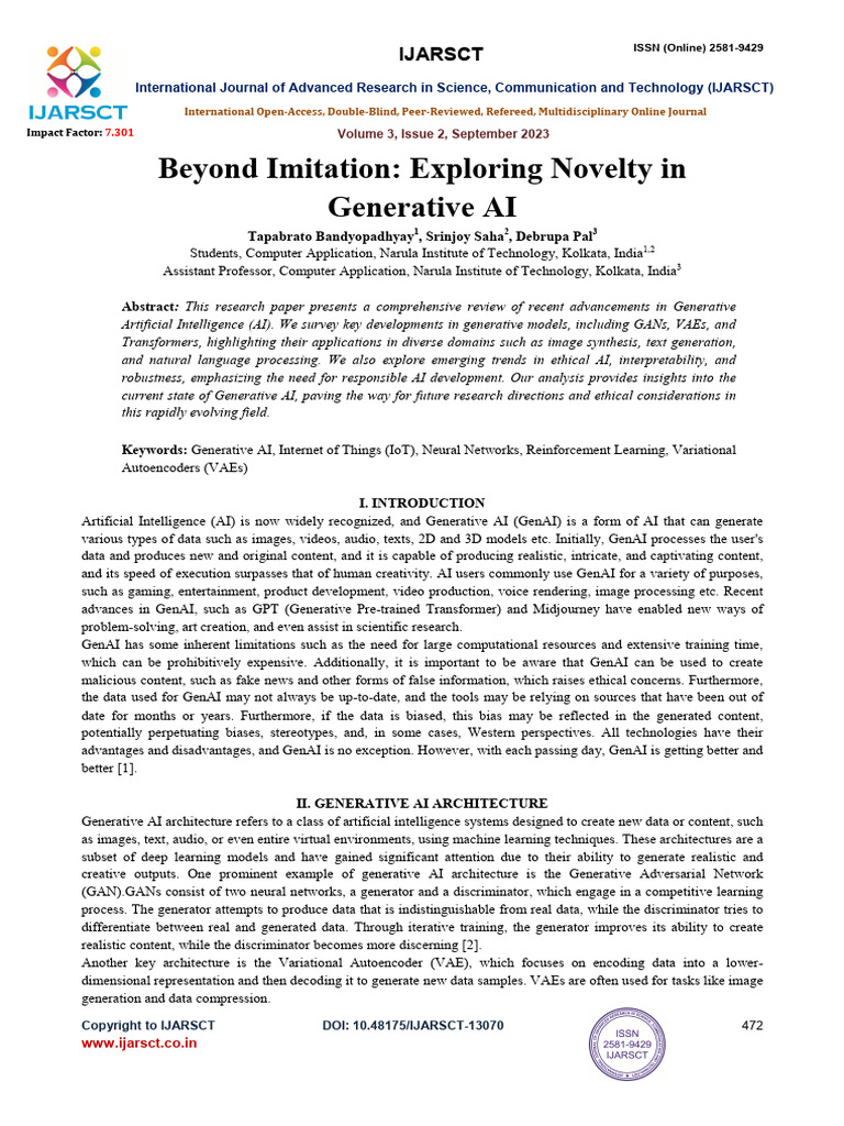 Novelty in Generative AI Research | PDF | Artificial Intelligence ...