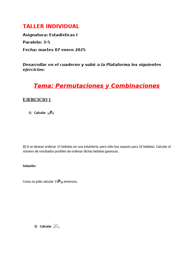 Ejercicios de Permutaciones y Combinaciones | PDF