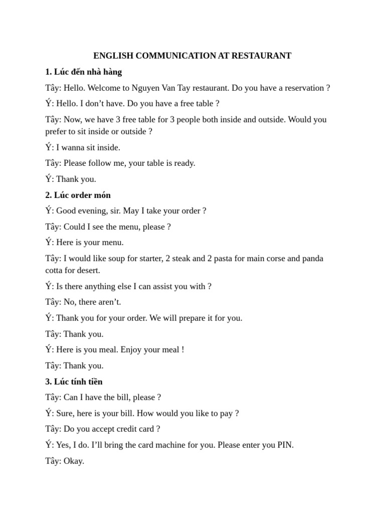 English Communication at Restaurant | PDF