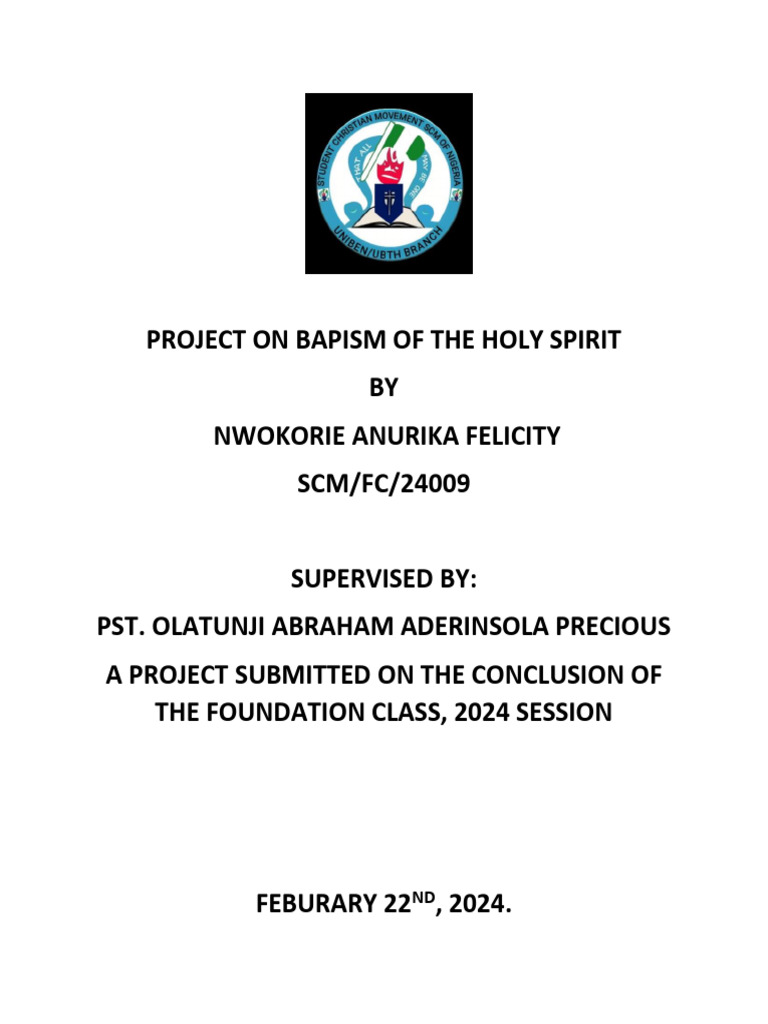 Project On Baptism of The Holy Spirit | PDF | Baptism | Baptism With ...