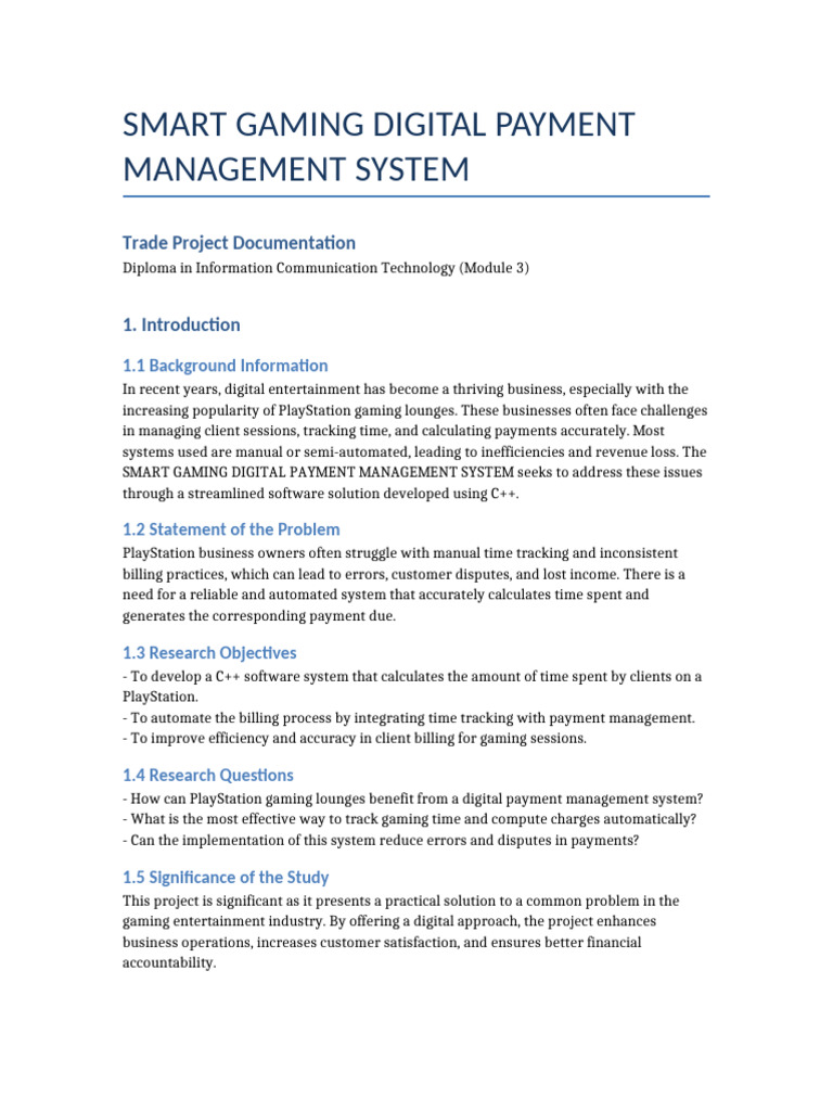 Smart Gaming Payment Management System | PDF | System | Automation