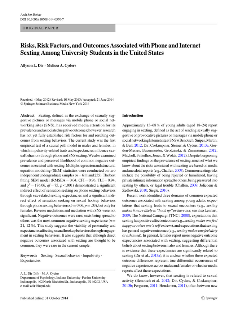 Risks and Outcomes of Sexting in Students | PDF | Risk | Likert Scale