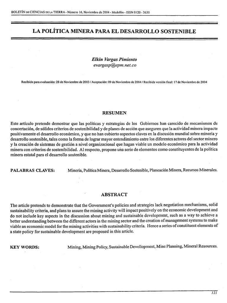 Política Minera y Desarrollo Sostenible | PDF | Minería | Sustentabilidad