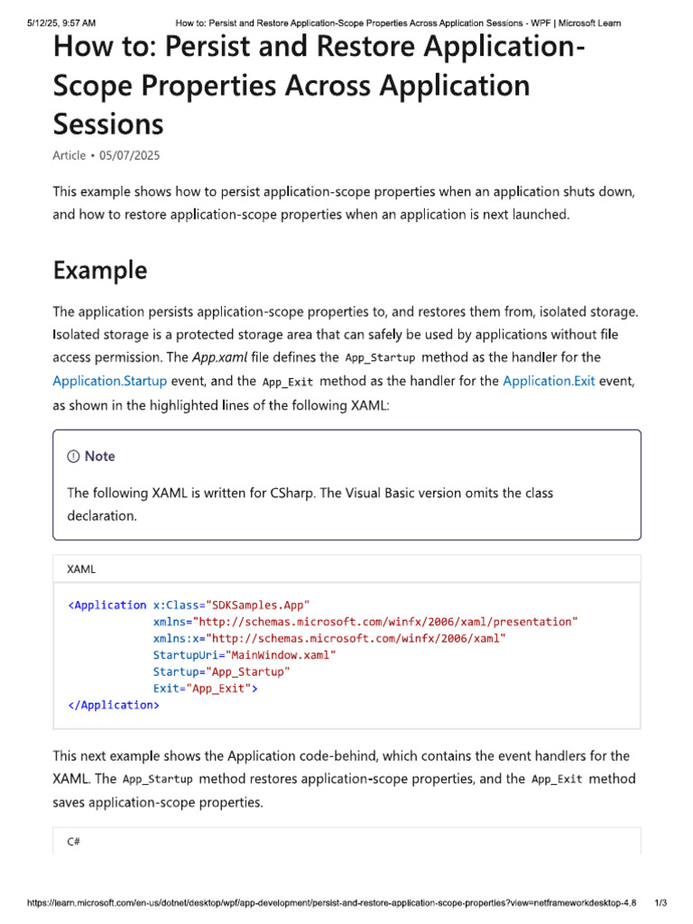 Persist and Restore Application-ScopeWPF | PDF