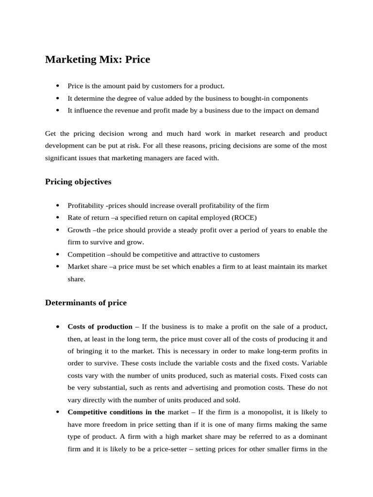 Pricing Strategies in Marketing Mix | PDF | Pricing | Profit (Economics)
