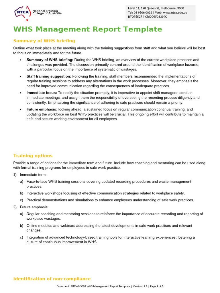 Group-8-NTCA230251-SITXWHS007 WHS Management Report Template | PDF ...