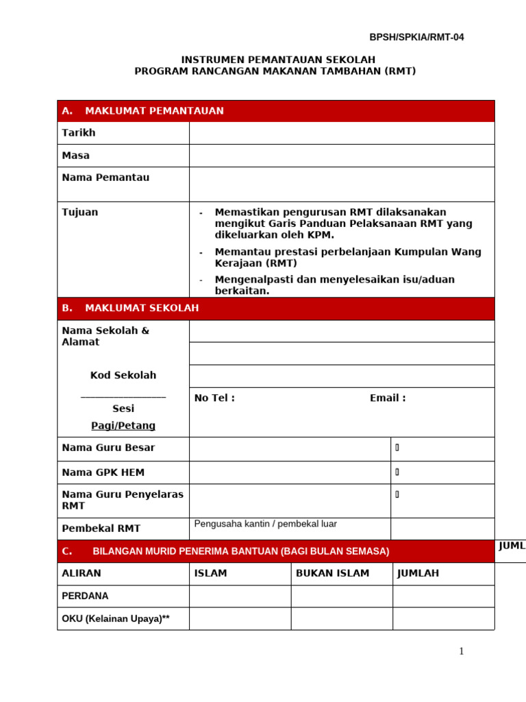 Pemantauan Program RMT Sekolah | PDF