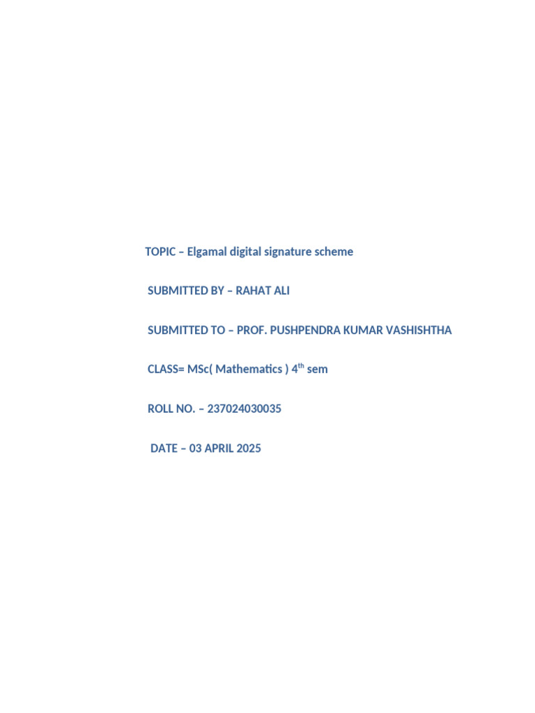 ElGamal Digital Signature Overview | PDF | Cryptography | Public Key ...