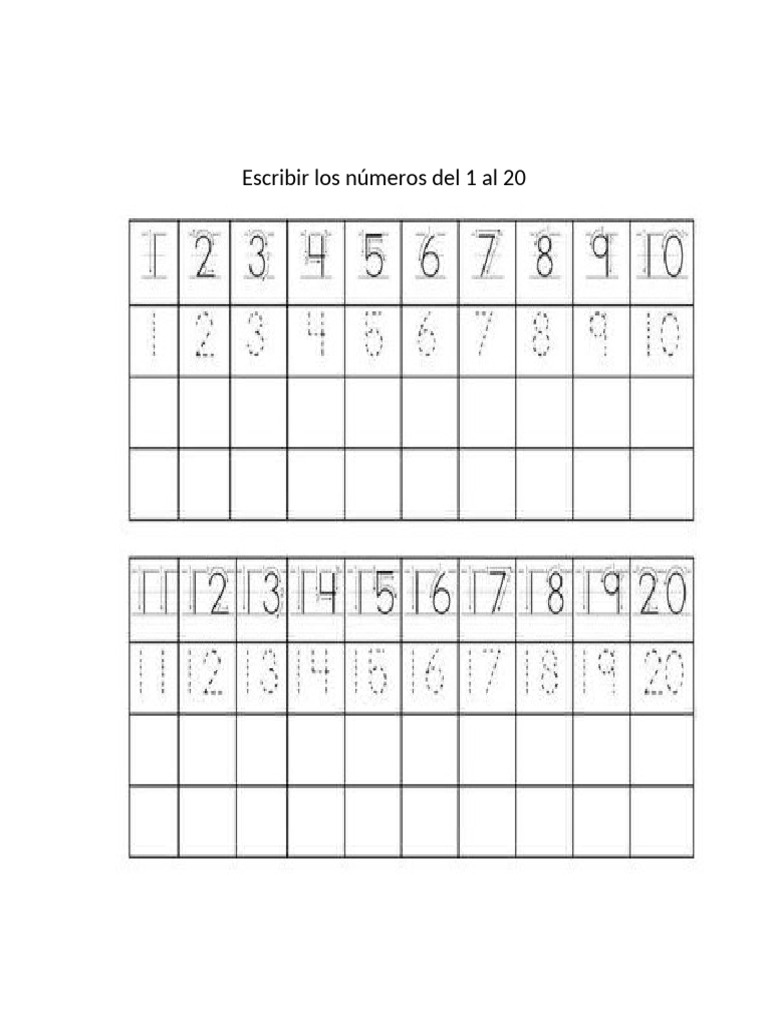 Escribir Los Números Del 1 Al 20 Vocales | PDF