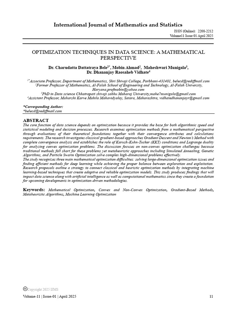 Mathematical Optimization in Data Science | PDF | Mathematical ...