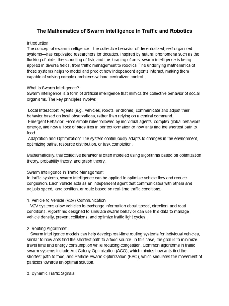 The Mathematics of Swarm Intelligence in Traffic and Robotics | PDF ...