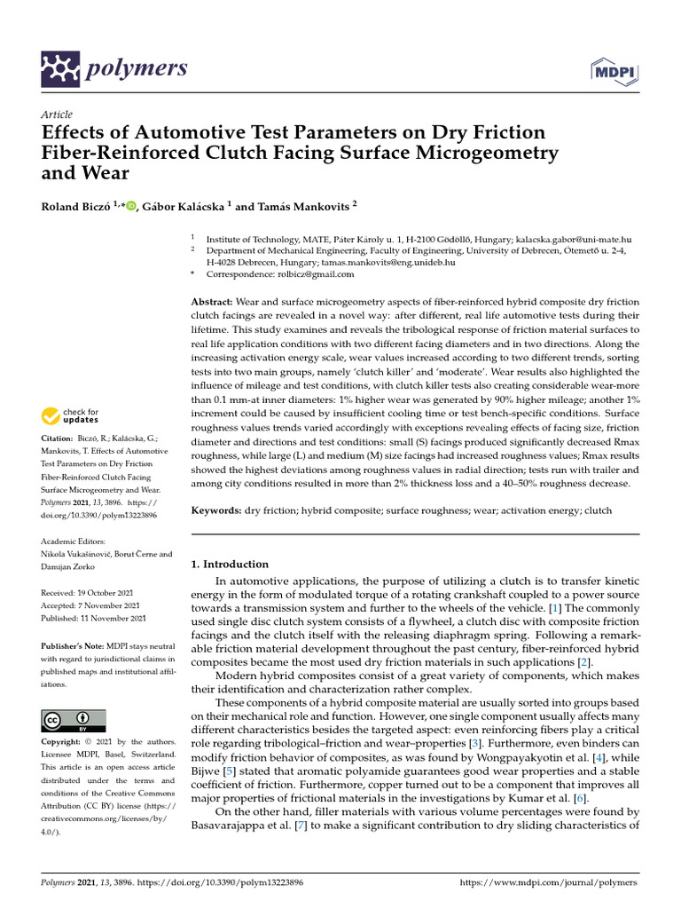 Automotive Test Effects on Clutch Wear | PDF | Friction | Wear