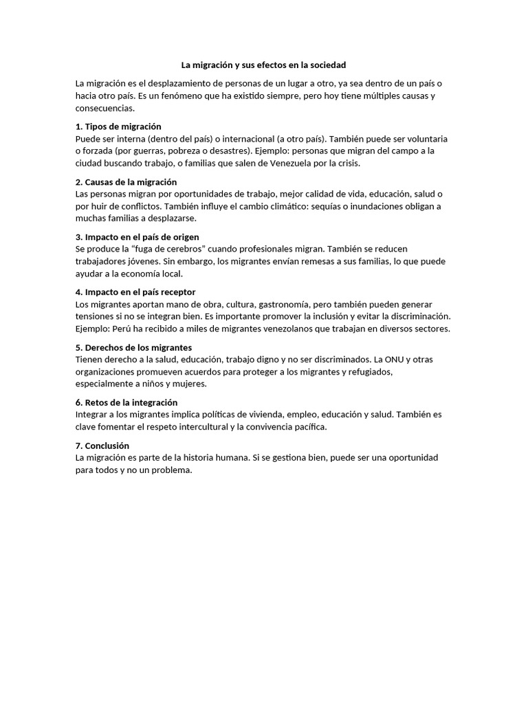 La Migración y Sus Efectos en La Sociedad | PDF