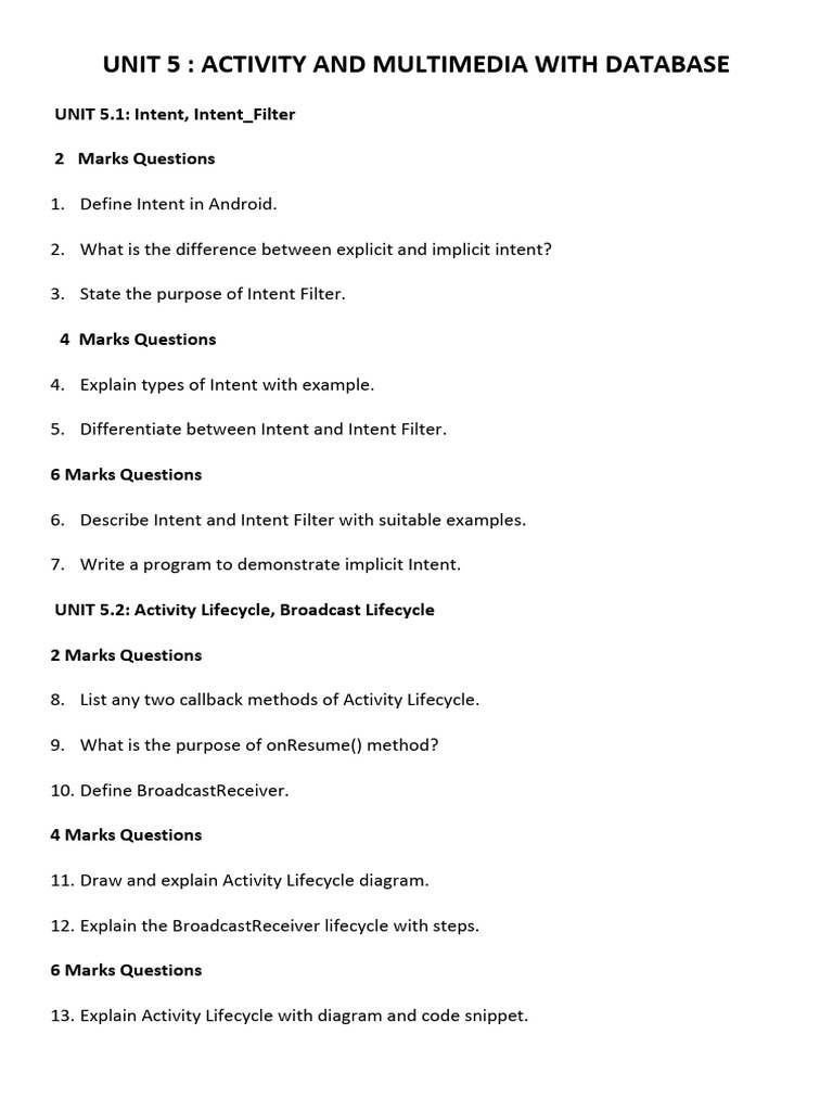 Android Activity, Intent, and Database Guide | PDF | Android (Operating ...