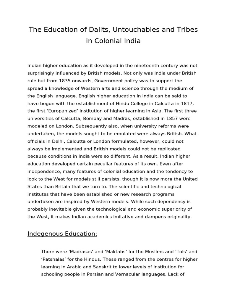 Education of Dalits in Colonial India | PDF | Dalit | Caste