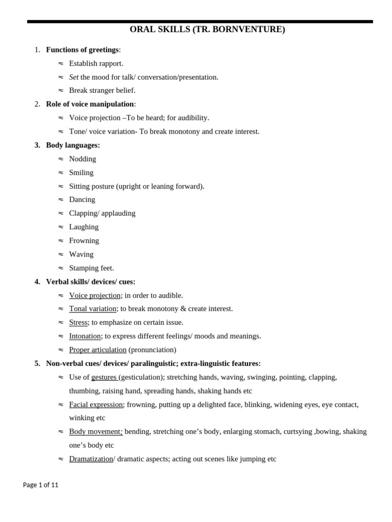 Mastering Oral Skills for Effective Communication | PDF | Nonverbal ...