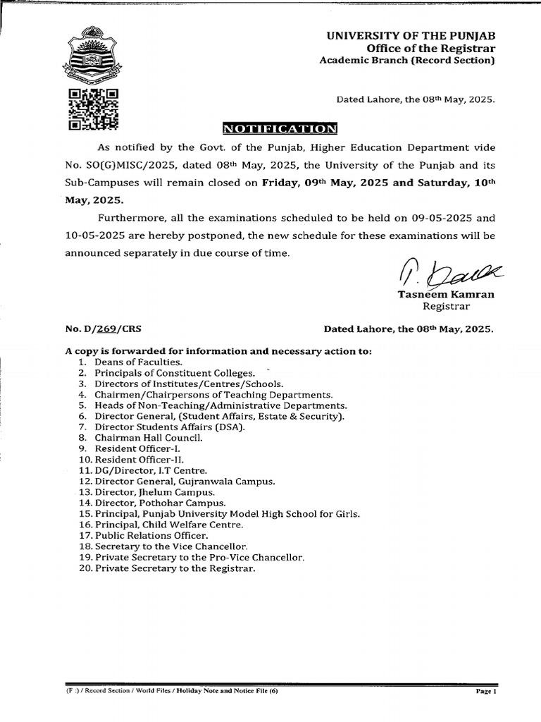 269-CRS, 08.05.2025 - Holiday Notification 09 & 10 May 2025 | PDF