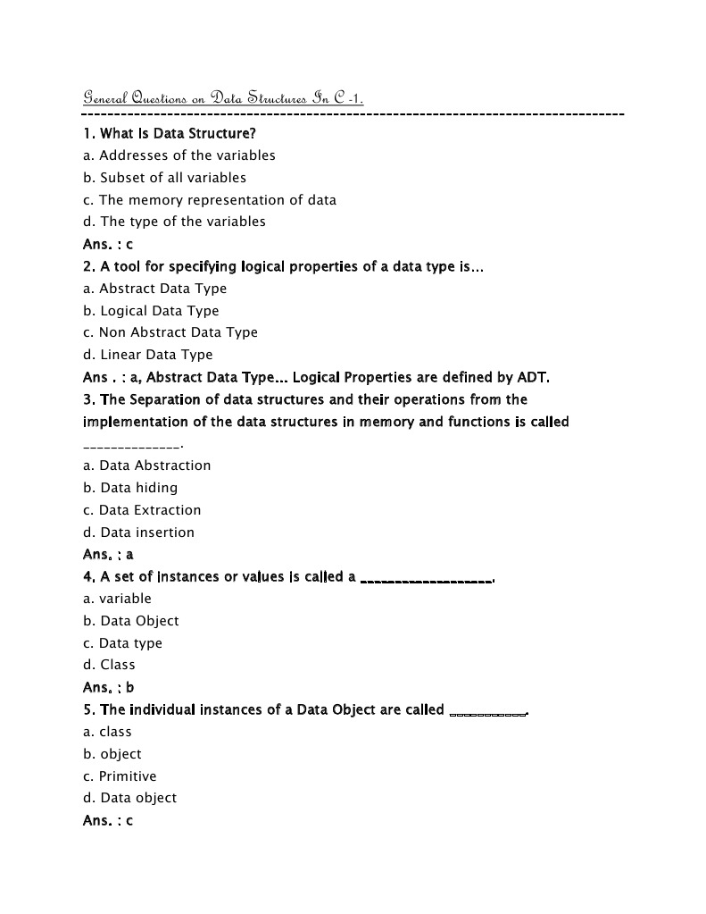 General questions on data structures in c pdf array data structure