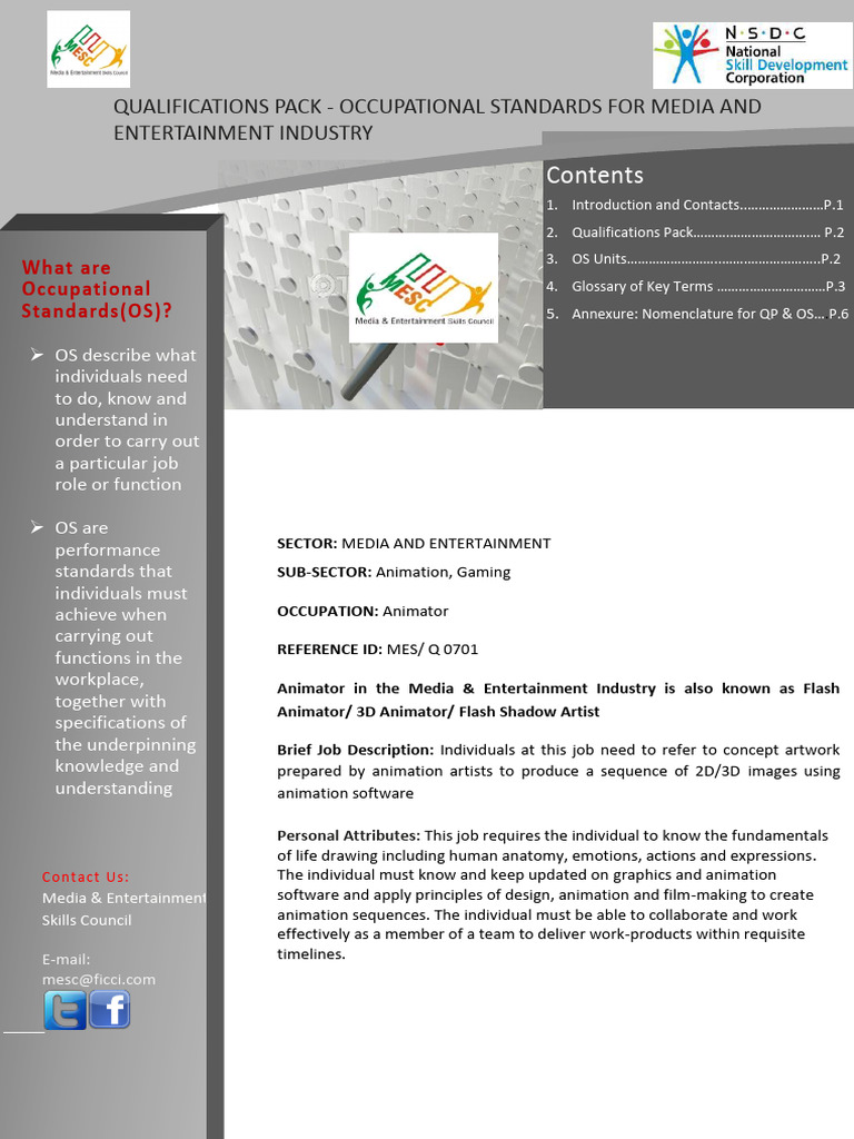 Qualifications Pack for Animator Role | PDF | Function (Mathematics ...