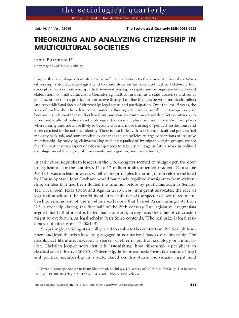 Citizenship Dynamics in Multicultural Societies | PDF ...