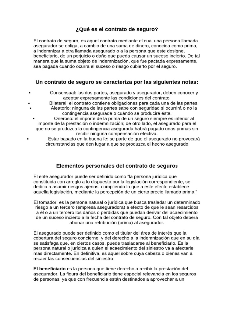 Elementos del contrato de seguro | PDF | Póliza de seguros | Seguro