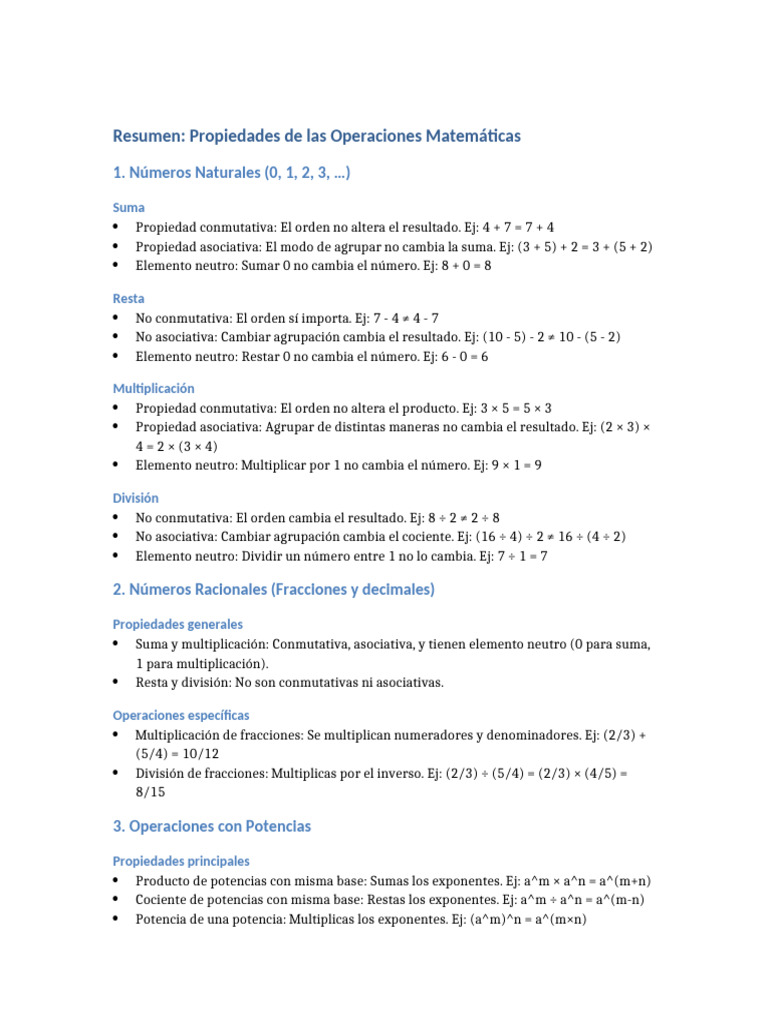 Resumen de Propiedades Matemáticas | PDF