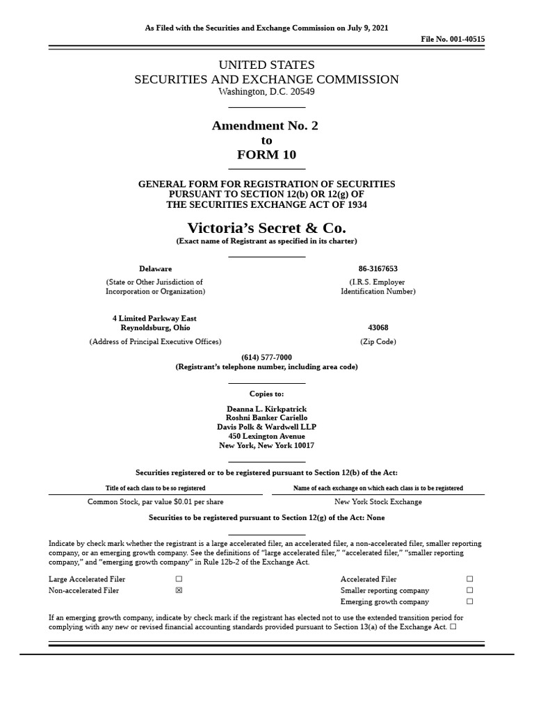 Victoria's Secret SEC Registration Amendment | PDF | Supply Chain | Stocks