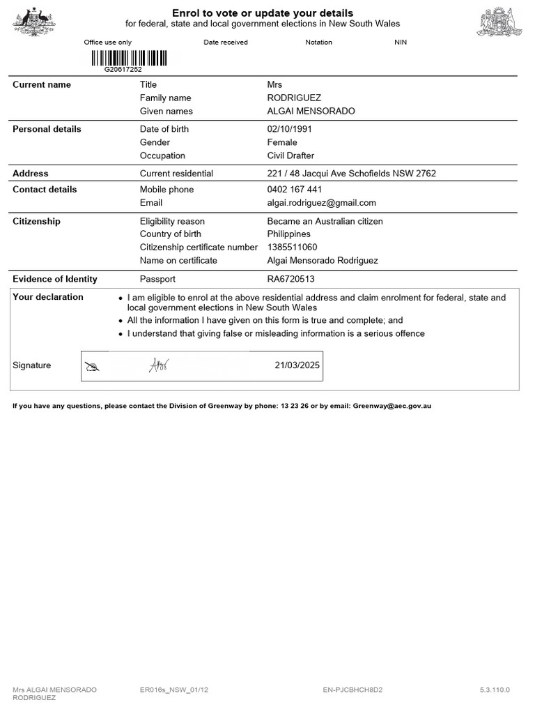 Enrolment Details for Algai Rodriguez | PDF