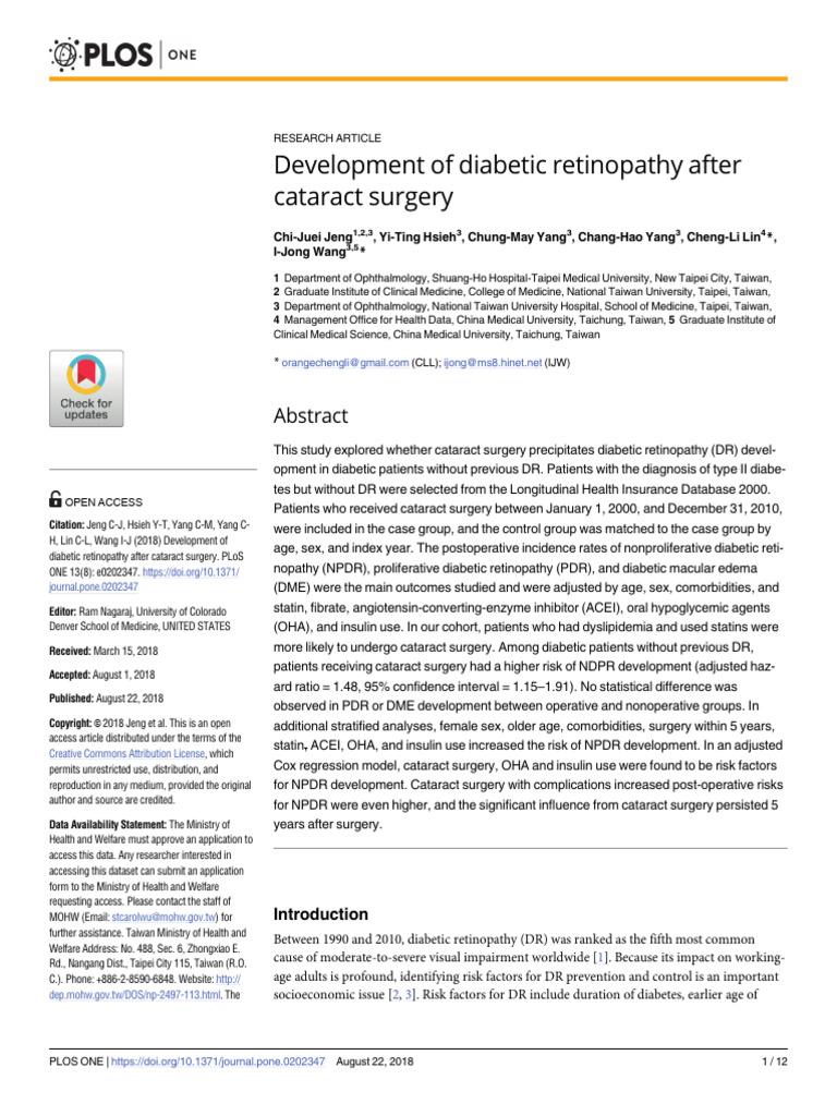 Diabetic Retinopathy Risk Post-Cataract Surgery | PDF | Diabetes | Cataract