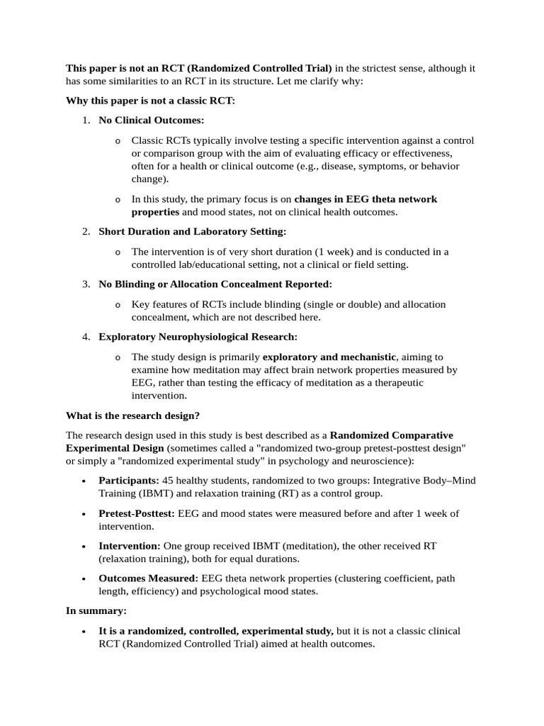 Exploratory Study Design for EEG and Mood | PDF | Randomized Controlled ...