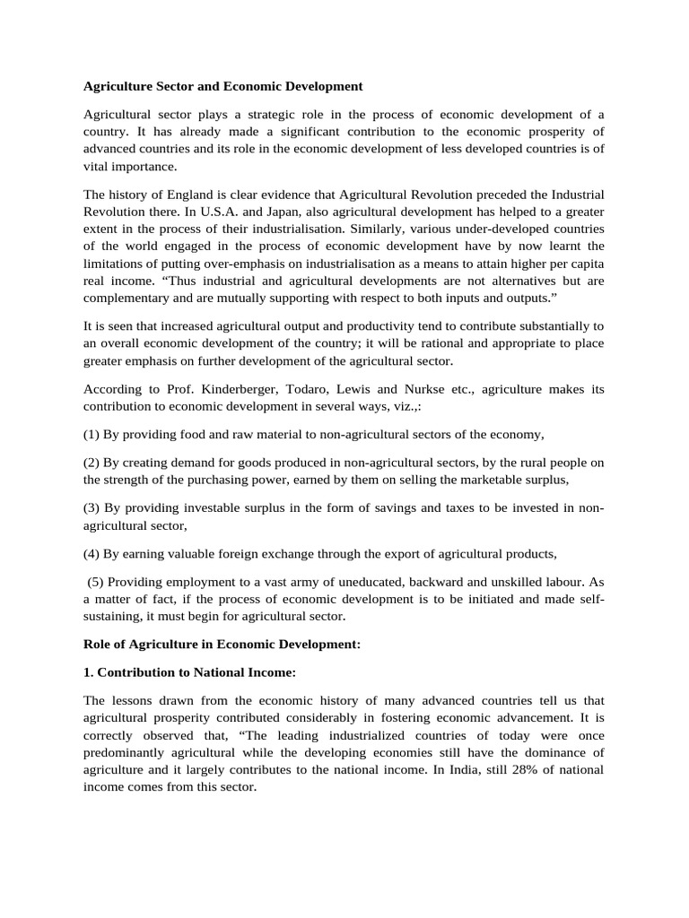 Role of Agriculture in Economic Growth | PDF | Agriculture | Economic ...